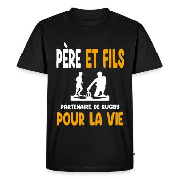 rugby père et fils partenaire vie papa rugbyman - T-shirt Premium bio Homme - noir - Devant - Nico (187cm)
