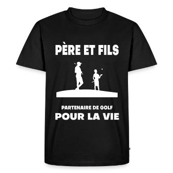 golf père et fils homme partenaire papa golfeur - T-shirt Premium bio Homme - noir - Devant - Nico (187cm)