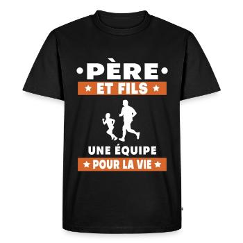 father and son running duo man partner dad - Men's Premium Organic T-Shirt - black - Front - Nico (187cm)