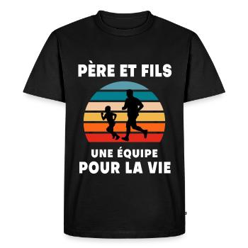 Father and Son Running Vintage Retro Dad Runner - Men's Premium Organic T-Shirt - black - Front - Nico (187cm)