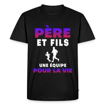 Father, son, running, partner for life, dad - Men's Premium Organic T-Shirt - black - Front - Nico (187cm)