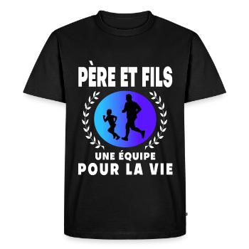 Father Son Running Retro Vintage Man Dad Runner - Men's Premium Organic T-Shirt - black - Front - Nico (187cm)
