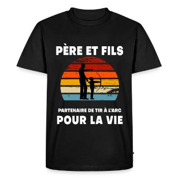 père et fils tir à l'arc vintage rétro sunset papa - T-shirt Premium bio Homme - noir - Devant - Nico (187cm)