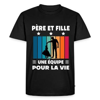 papa père et fille fête des pères - T-shirt Premium bio Homme - noir - Devant - Nico (187cm)
