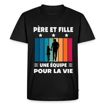 papa père et fille fête des pères père papa - T-shirt Premium bio Homme - noir - Devant - Nico (187cm)