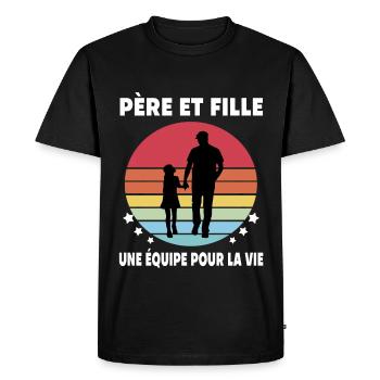 papa père et fille vintage père papa - T-shirt Premium bio Homme - noir - Devant - Nico (187cm)