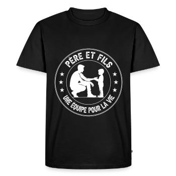 père et fils équipe vie duo papa fête des pères - T-shirt Premium bio Homme - noir - Devant - Nico (187cm)
