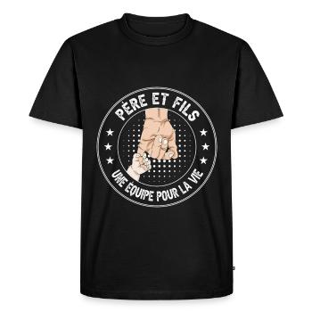 père et fils main assorti duo papa fête des pères - T-shirt Premium bio Homme - noir - Devant - Nico (187cm)
