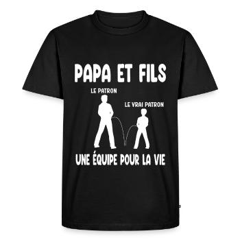 père et fils papa patron humour duo fête pères - T-shirt Premium bio Homme - noir - Devant - Nico (187cm)