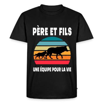 père et fils loup papa vintage duo fête des pères - T-shirt Premium bio Homme - noir - Devant - Nico (187cm)