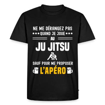 ju jitsu ne dérangez pas sauf apéro - T-shirt Premium bio Homme - noir - Devant - Nico (187cm)