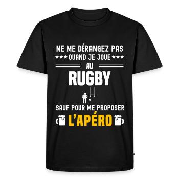 rugby sport ne dérangez pas sauf apéro - T-shirt Premium bio Homme - noir - Devant - Nico (187cm)
