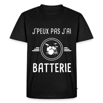 batterie je peux pas j'ai batterie batteur - T-shirt Premium bio Homme - noir - Devant - Nico (187cm)