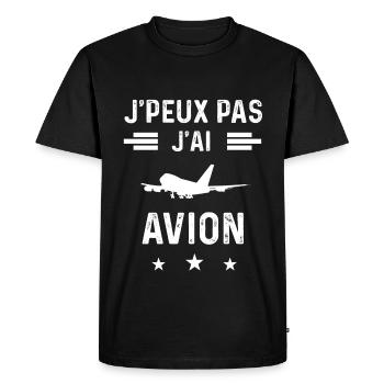 pilote je peux pas j'ai avion - T-shirt Premium bio Homme - noir - Devant - Nico (187cm)