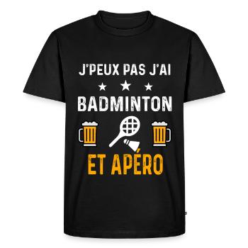 je peux pas j'ai badminton raquette et apéro sport - T-shirt Premium bio Homme - noir - Devant - Nico (187cm)