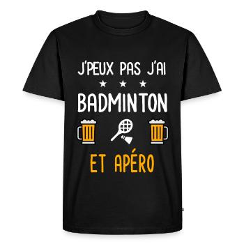 je peux pas j'ai badminton raquette apéro - T-shirt Premium bio Homme - noir - Devant - Nico (187cm)