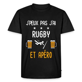 je peux pas j'ai rugby apéro - T-shirt Premium bio Homme - noir - Devant - Nico (187cm)