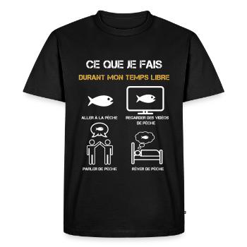 pêche poisson temps libre humour - T-shirt Premium bio Homme - noir - Devant - Nico (187cm)