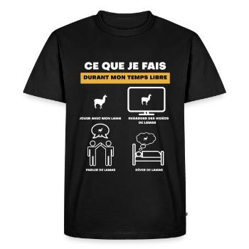 Gift Llama Free Time - Men's Premium Organic T-Shirt - black - Front - Nico (187cm)