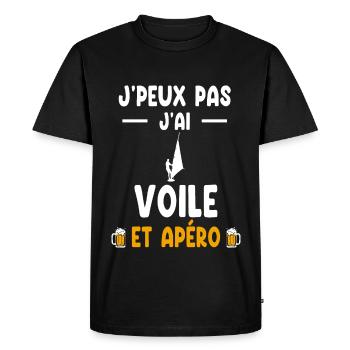 planchiste je peux pas j'ai voile apéro - T-shirt Premium bio Homme - noir - Devant - Nico (187cm)