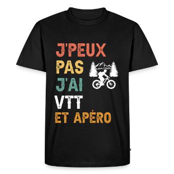 je peux pas j'ai VTT et apéro vintage - T-shirt Premium bio Homme - noir - Devant - Nico (187cm)