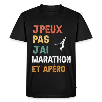 je peux pas j'ai marathon et apéro vintage - T-shirt Premium bio Homme - noir - Devant - Nico (187cm)