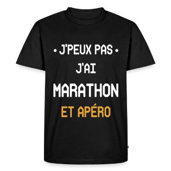 j'peux pas j'ai marathon et apéro - T-shirt Premium bio Homme - noir - Devant - Nico (187cm)