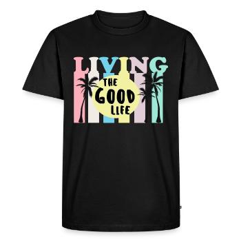Living Good Life Palm Summer Retro - Men's Premium Organic T-Shirt - black - Front - Nico (187cm)