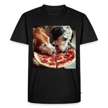Deux chiens mangeant de la pizza salami - T-shirt Premium bio Homme - noir - Devant - Nico (187cm)