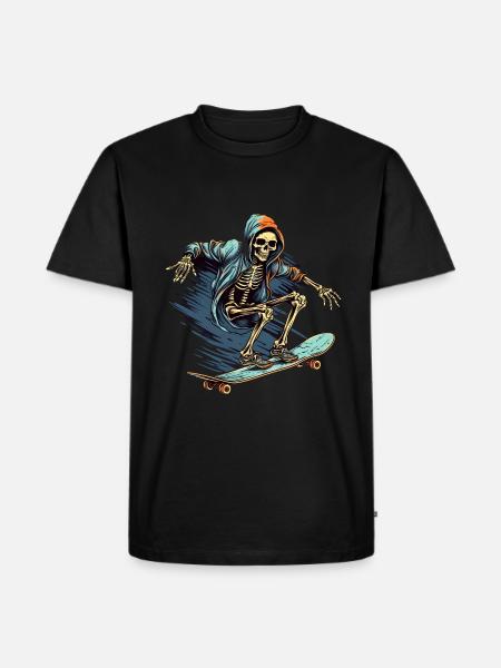 Skateboard Skelett - Männer Premium Bio T-Shirt - Schwarz