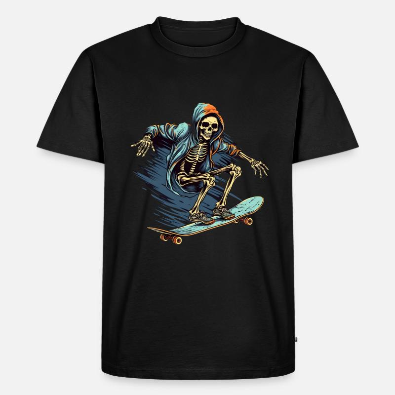 Skateboard Skelett - Männer Premium Bio T-Shirt - Schwarz