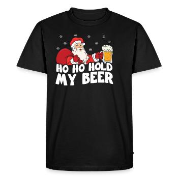 Weihnachtsmann Bier Geschenk Ho Ho Hold My Beer - Männer Premium Bio T-Shirt - Schwarz - Vorne - Nico (187cm)