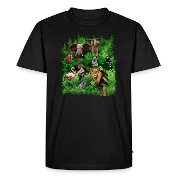 Animaux de la jungle éléphant perroquet flamingo paresseux - T-shirt Premium bio Homme - noir - Devant - Nico (187cm)