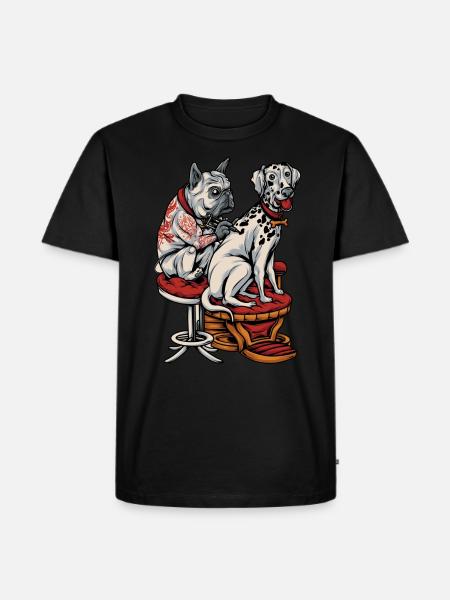 Franse Bulldog Dalmatische Tattoo - Mannen Premium Bio T-shirt - zwart