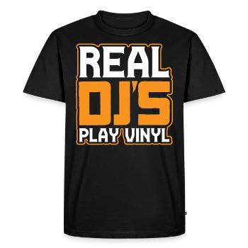 De vrais DJ jouent du vinyle, un disque - T-shirt Premium bio Homme - noir - Devant - Nico (187cm)