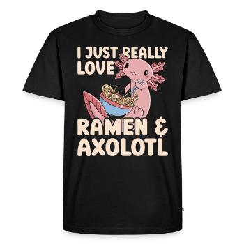 Axolotl I Just Really Love Ramen Japanese Noodles - Men's Premium Organic T-Shirt - black - Front - Nico (187cm)