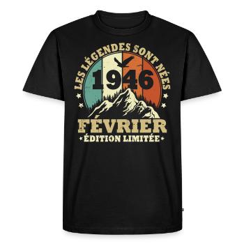Les légendes sont nées en Février 1946 Vintage - T-shirt Premium bio Homme - noir - Devant - Nico (187cm)