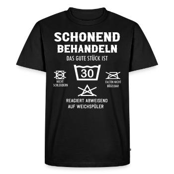 50 Grad in der Wäsche schonend behandeln 30 Jahre - Männer Premium Bio T-Shirt - Schwarz - Vorne - Nico (187cm)