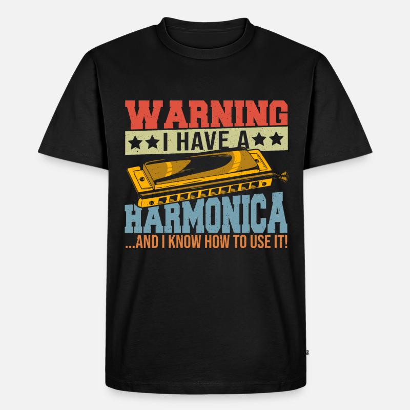 Playing Harmonica Gift - Men's Premium Organic T-Shirt - black