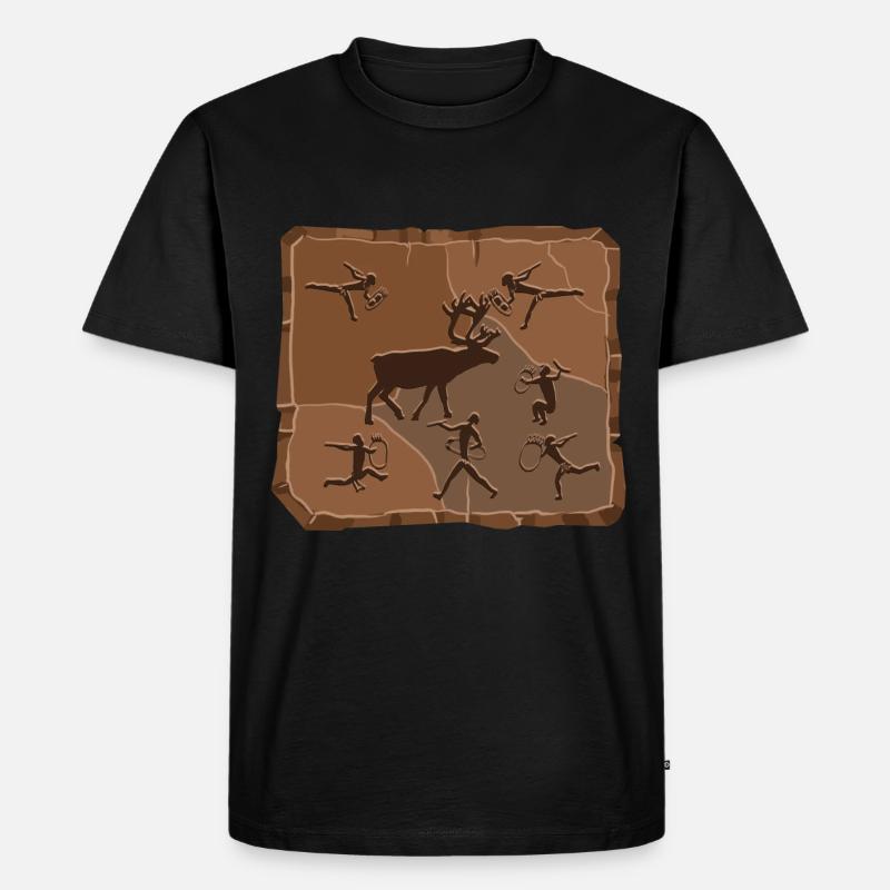 Hirsch Steinzeit - Männer Premium Bio T-Shirt - Schwarz