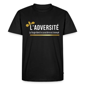 ADVERSITY. The forge where character is tempered - Men's Premium Organic T-Shirt - black - Front - Nico (187cm)
