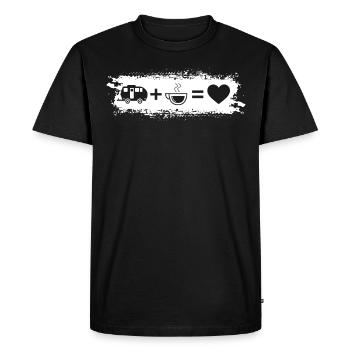 Grunge Rectangle - Heart - Coffee - Camping Wohnwage - Men's Premium Organic T-Shirt - black - Front - Nico (187cm)