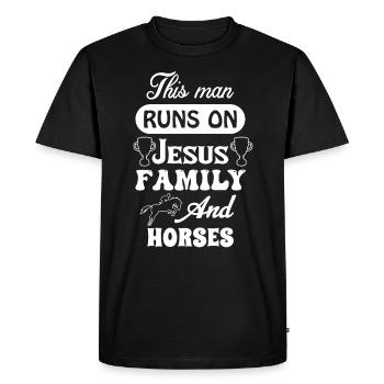 Cet homme marche sur la famille et les chevaux de Jésus - - T-shirt Premium bio Homme - noir - Devant - Nico (187cm)