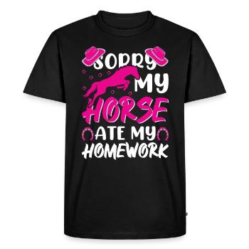 Désolé mon cheval a mangé mes devoirs 1 - - T-shirt Premium bio Homme - noir - Devant - Nico (187cm)