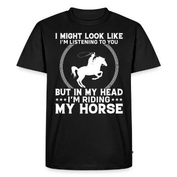J’ai peut-être l’air de t’écouter, - T-shirt Premium bio Homme - noir - Devant - Nico (187cm)
