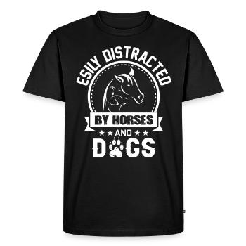 Facile à distraire des chevaux et des chiens - - T-shirt Premium bio Homme - noir - Devant - Nico (187cm)