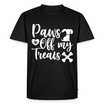 Pattes loin de mes friandises - patte et accroupi - T-shirt Premium bio Homme - noir - Devant - Nico (187cm)