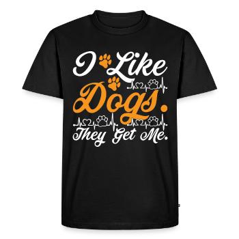 I like dogs, they like me - orange and white - Men's Premium Organic T-Shirt - black - Front - Nico (187cm)