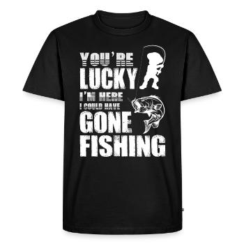 Tu as de la chance que je sois là, j’aurais pêché - T-shirt Premium bio Homme - noir - Devant - Nico (187cm)