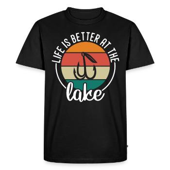 Life is better at Lake 1 - - Men's Premium Organic T-Shirt - black - Front - Nico (187cm)